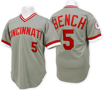 Men's Cincinnati Reds Johnny Bench Grey Throwback Jersey - Authentic