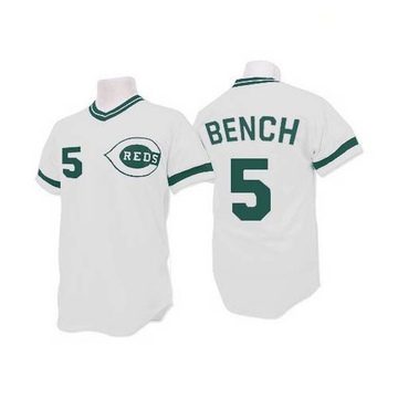 Men's Cincinnati Reds Johnny Bench White (Green Patch) Throwback Jersey - Authentic