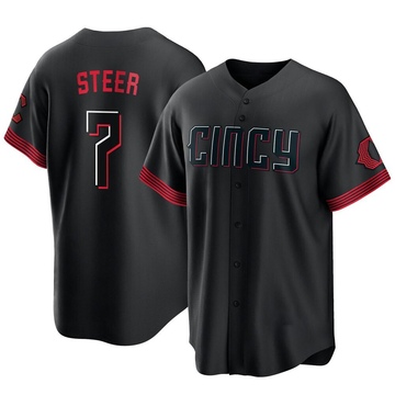 Men's Cincinnati Reds Spencer Steer Black 2023 City Connect Jersey - Replica