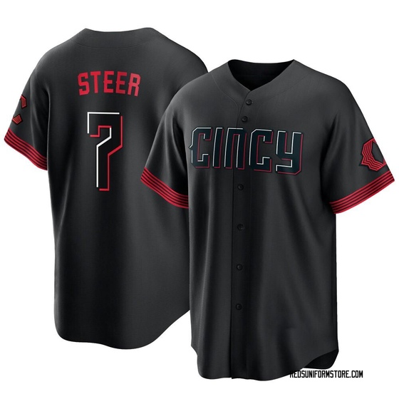 Men's Cincinnati Reds Spencer Steer Black 2023 City Connect Jersey - Replica